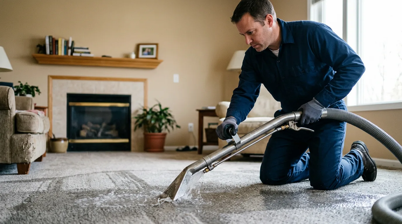 Water damage restoration technician working near Lamoni, IA